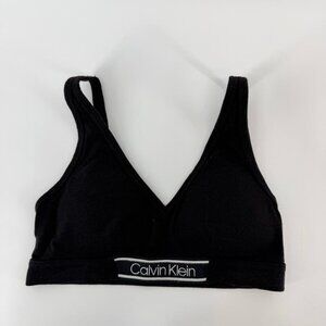 Calvin Klein Black Bralette Wireless Logo Band Soft Lounge Bra Small